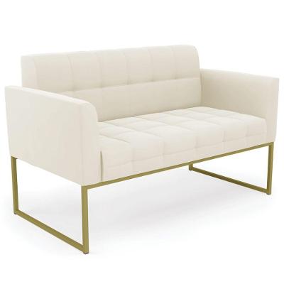 Sofá Namoradeira Base Industrial Dourado Ana Veludo Bege