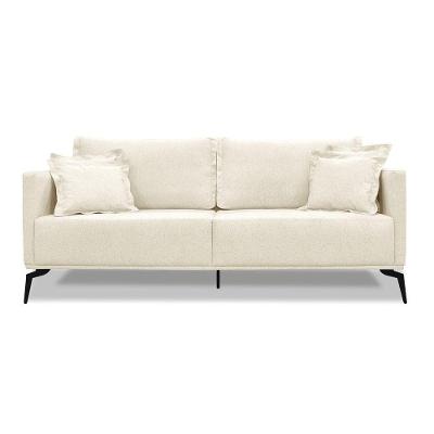 Sofá 3 Lugares Pé De Ferro Preto Rafaela 220 Cm Linho S04 - D'rossi Cor Natural