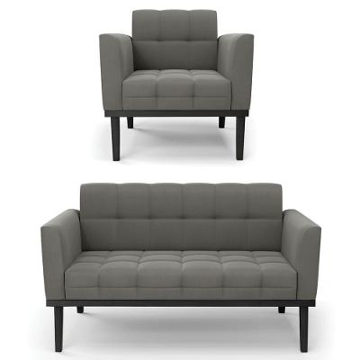 Sofá Namoradeira E 1 Poltrona Base Madeira Preto Ana Suede Grafite