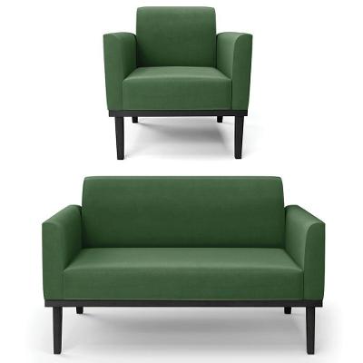 Sofá Namoradeira E 1 Poltrona Base Madeira Preto Maressa Suede Verde