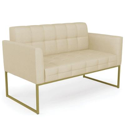 Sofá Namoradeira Base Industrial Dourado Ana Veludo Luxo Off White