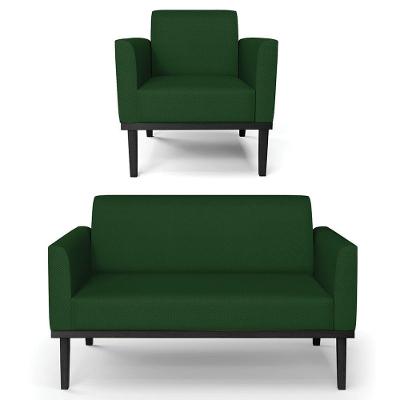Sofá Namoradeira E 1 Poltrona Base Madeira Preto Maressa Veludo Luxo Verde