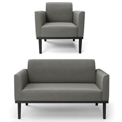 Sofá Namoradeira E 1 Poltrona Base Madeira Preto Maressa Suede Grafite