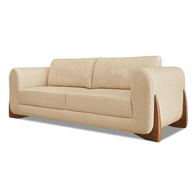 Sofá 3 Lugares Base De Madeira Clarissa 230 Cm Linho S04 - D'rossi Cor Dourado