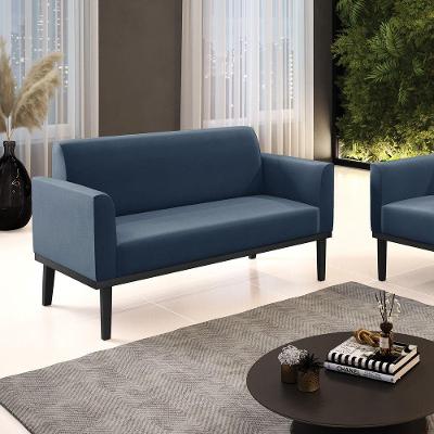 Poltrona Namoradeira Decorativa Pés Fixo Em Madeira Preto Suede Azul Marinho