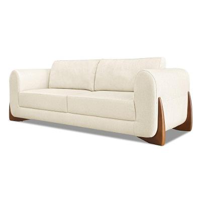 Sofá 3 Lugares Base De Madeira Clarissa 220 Cm Linho S04 - D'rossi Cor Dourado