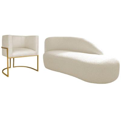 Kit Divã Luna 160cm Lado Direito E 01 Poltrona Base De Ferro Dourado Linho Cor Bege