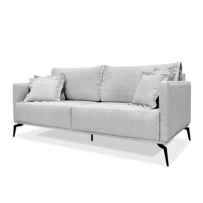 Sofá 3 Lugares Pé De Ferro Preto Rafaela 220 Cm Linho S04 - D'rossi Cor Grigio