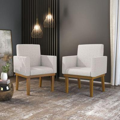 02 Cadeiras Decorativa Reforçada Balaqui Linho linho Bege