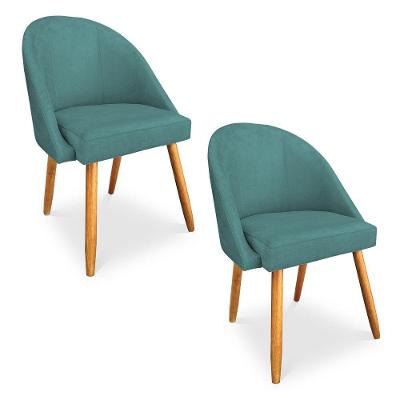 Kit 02 Cadeiras Jantar Bela Suede Azul Turquesa Pés Palito Castanho