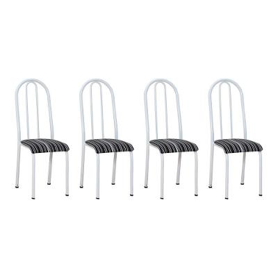 Kit 4 Cadeiras De Cozinha Flórida Estampado Preto Listrado Pés De Ferro Branco