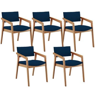 Kit 05 Cadeiras Para Sala De Jantar Estar Living Giorgia B04 Suede Azul Marinho