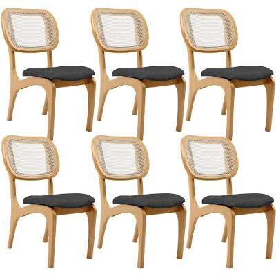 Kit 6 Cadeiras Para Sala De Jantar Estofada E Tela Mariah L02 Linho Cinza Escuro