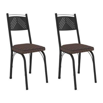 Kit 2 Cadeiras De Cozinha Virginia Estampado Tecelão Cacau Pés De Ferro Preto