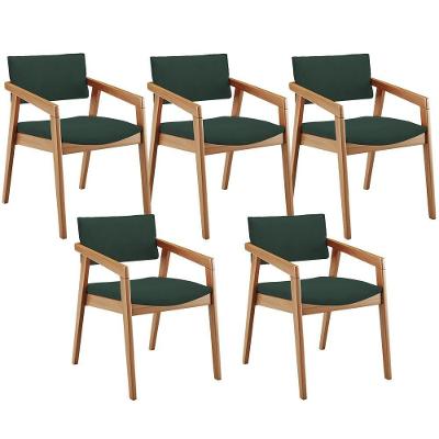 Kit 05 Cadeiras Para Sala De Jantar Estar Living Giorgia B04 Suede Verde Musgo