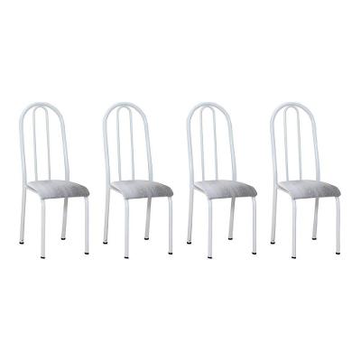 Kit 4 Cadeiras De Cozinha Flórida Estampado Prata Pés De Ferro Branco