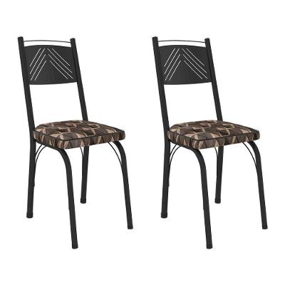 Kit 2 Cadeiras De Cozinha Virginia Estampado Mosaico Palha Pés De Ferro Preto
