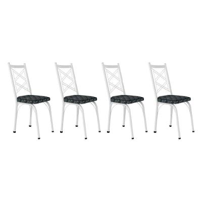 Kit 4 Cadeiras De Cozinha Delaware Estampado Mosaico Silver Pés De Ferro Branco