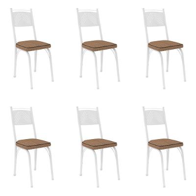 Kit 6 Cadeiras De Cozinha Virginia Estampado Rattan Bege Pés De Ferro Branco