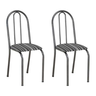 Kit 2 Cadeiras De Cozinha Califórnia Estampado Preto Listrado Pés De Ferro Preto
