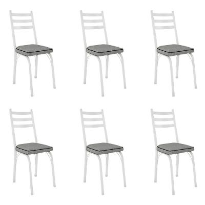 Kit 6 Cadeiras De Cozinha Luisiana Estampado Platina Pés De Ferro Branco