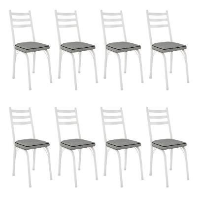 Kit 8 Cadeiras De Cozinha Luisiana Estampado Platina Pés De Ferro Branco