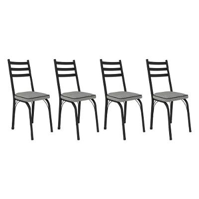 Kit 4 Cadeiras De Cozinha Luisiana Estampado Platina Pés De Ferro Preto