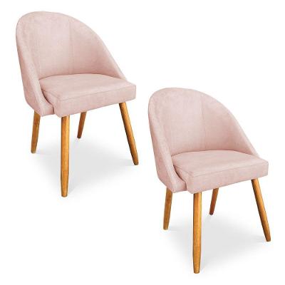Kit 02 Cadeiras Jantar Bela Suede Pés Palito Castanho Rosa Bebê