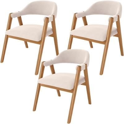 Kit 03 Cadeiras De Jantar E Estar Living Estofada Nadja L02 Suede Bege