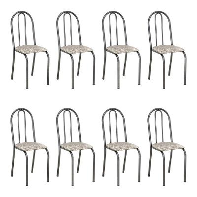 Kit 8 Cadeiras De Cozinha Califórnia Estampado Rattan Bege Pés De Ferro Preto