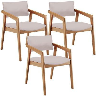 Kit 03 Cadeiras Para Sala De Jantar Estar Living Giorgia B04 Linho Bege