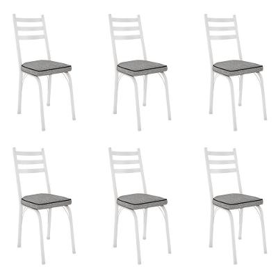 Kit 6 Cadeiras De Cozinha Luisiana Estampado Grafiato Pés De Ferro Branco