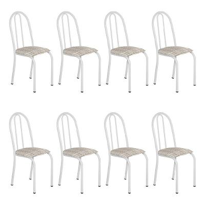 Kit 8 Cadeiras De Cozinha Califórnia Estampado Rattan Bege Pés De Ferro Branco