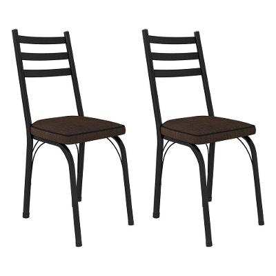 Kit 2 Cadeiras De Cozinha Luisiana Estampado Imbuia Pés De Ferro Preto