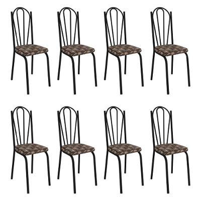 Kit 8 Cadeiras De Cozinha Alabama Estampado Mosaico Palha Pés De Ferro Preto