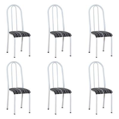 Kit 6 Cadeiras De Cozinha Flórida Estampado Preto Listrado Pés De Ferro Branco