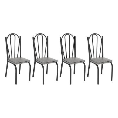 Kit 6 Cadeiras De Cozinha Alabama Estampado Platina Pés De Ferro Preto