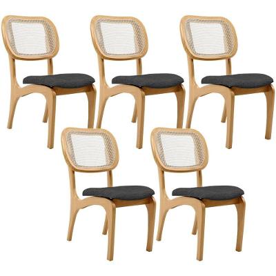 Kit 5 Cadeiras Para Sala De Jantar Estofada E Tela Mariah L02 Linho Cinza Escuro