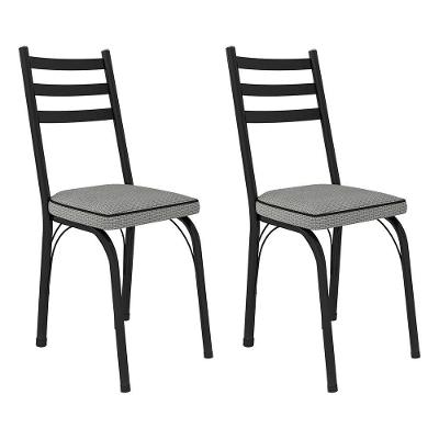 Kit 2 Cadeiras De Cozinha Luisiana Estampado Platina Pés De Ferro Preto