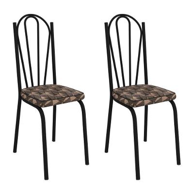 Kit 2 Cadeiras De Cozinha Alabama Estampado Mosaico Palha Pés De Ferro Preto