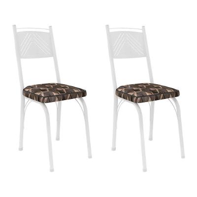 Kit 2 Cadeiras De Cozinha Virginia Estampado Mosaico Palha Pés De Ferro Branco