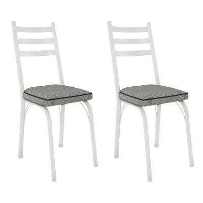 Kit 2 Cadeiras De Cozinha Luisiana Estampado Platina Pés De Ferro Branco
