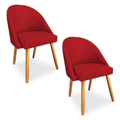 Kit 02 Cadeiras Jantar Bela Suede Vermelho Pés Palito Castanho