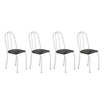 Kit 4 Cadeiras De Cozinha Califórnia Estampado Preto Florido Pés De Ferro Branco