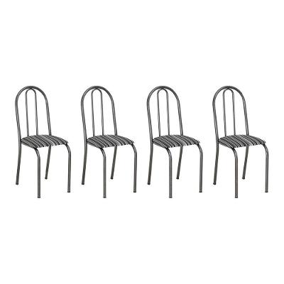 Kit 4 Cadeiras De Cozinha Califórnia Estampado Preto Listrado Pés De Ferro Preto