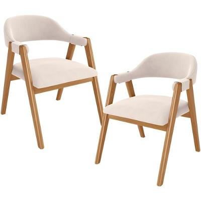 Kit 02 Cadeiras De Jantar E Estar Living Estofada Nadja L02 Suede Bege