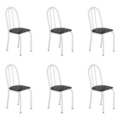Kit 6 Cadeiras De Cozinha Califórnia Estampado Preto Florido Pés De Ferro Branco
