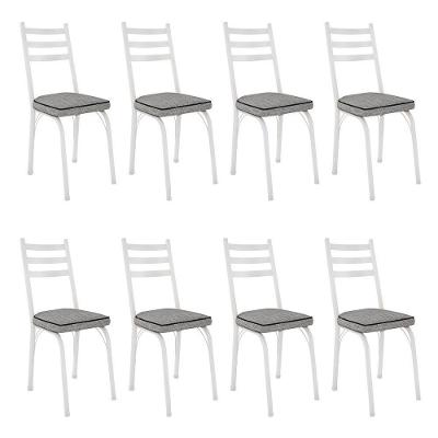 Kit 8 Cadeiras De Cozinha Luisiana Estampado Grafiato Pés De Ferro Branco