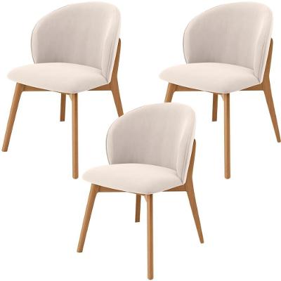 Kit 03 Cadeiras De Jantar E Estar Living Estofada Mia L02 Suede Bege