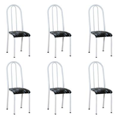 Kit 6 Cadeiras De Cozinha Flórida Estampado Preto Florido Pés De Ferro Branco